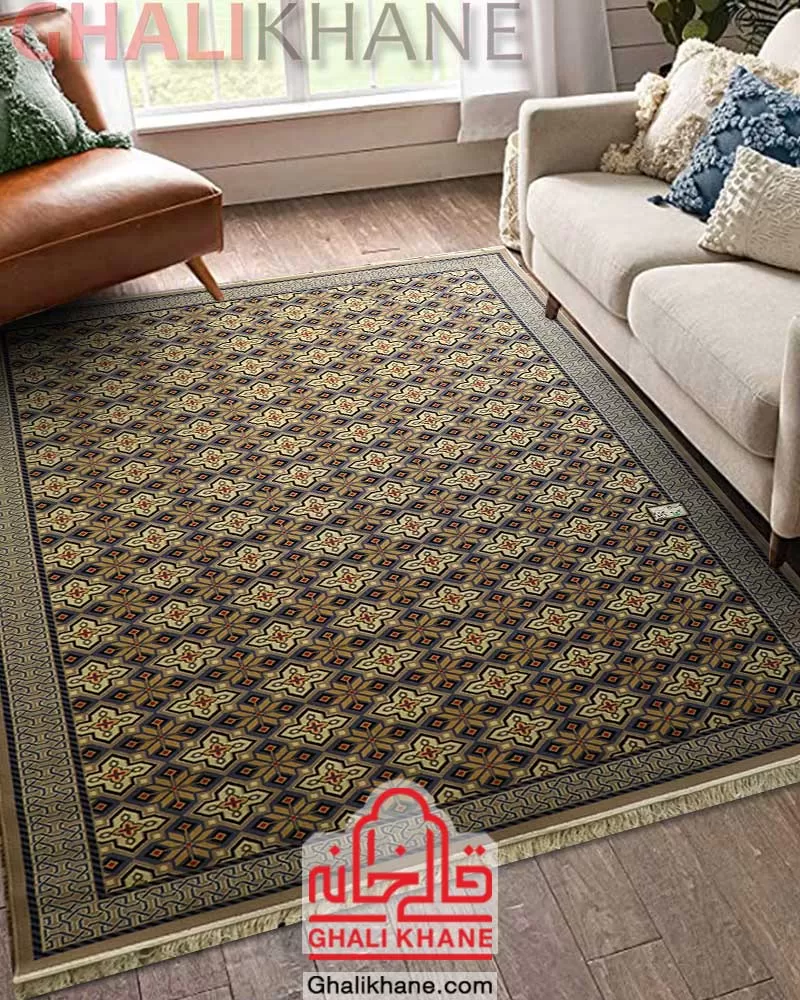 سوپر گلیم ماشینی ستاره کویر یزد کد GB-G203D-8536A بژ