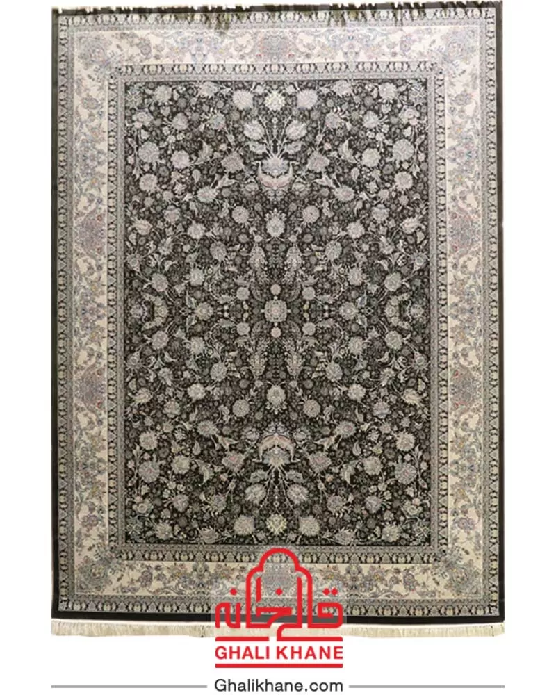 فرش زمرد مشهد کد 25041 زغالی