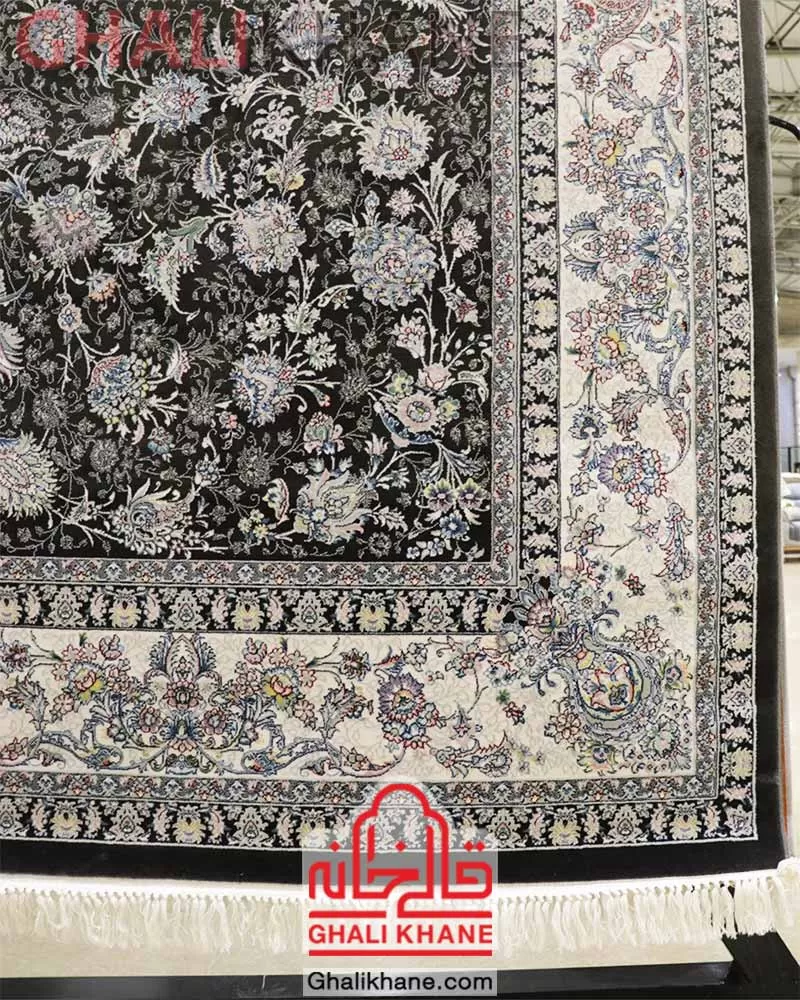 فرش زمرد مشهد کد 25041 زغالی