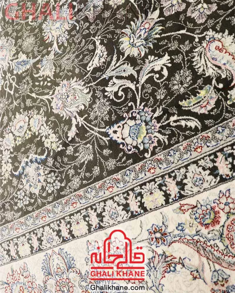 فرش زمرد مشهد کد 25041 زغالی