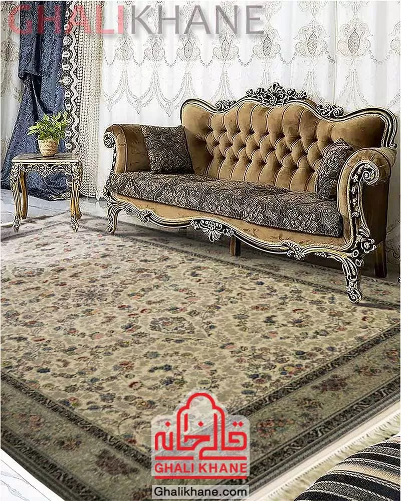 فرش زمرد مشهد 700 شانه طرح افشان کرم کد 25069