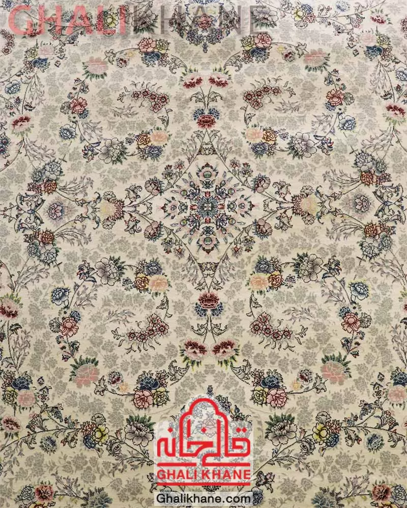 فرش زمرد مشهد 700 شانه طرح افشان کرم کد 25069