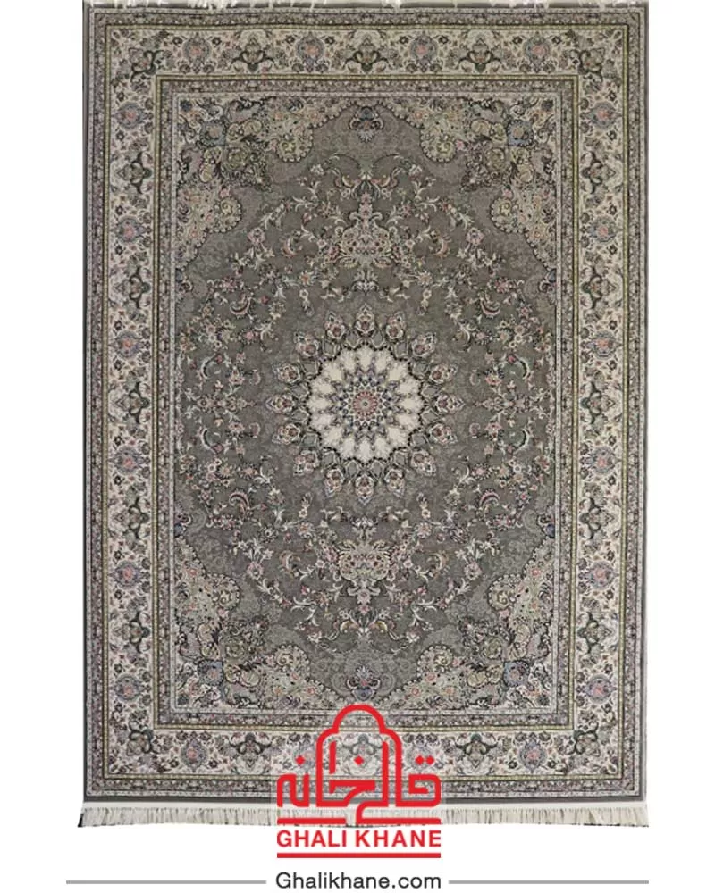 فرش زمرد مشهد 700 شانه گل برجسته کد 30003 دودی