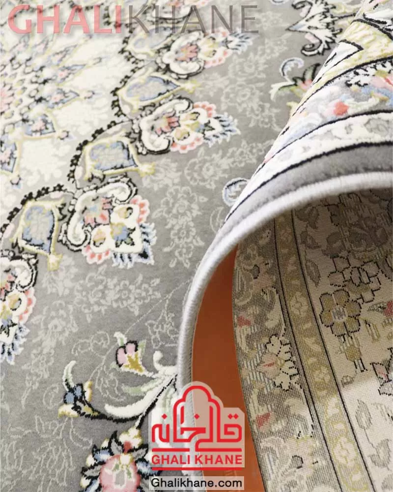 فرش زمرد مشهد 700 شانه گل برجسته کد 30003 دودی