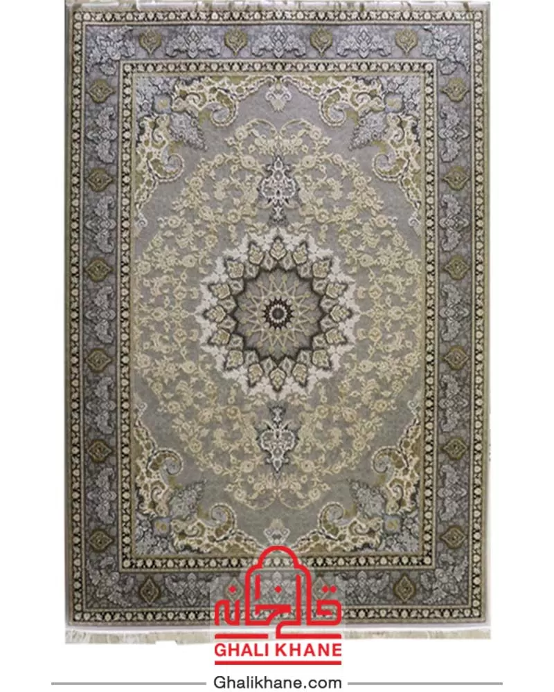 فرش زمرد مشهد 700 شانه گل برجسته کد 30003 سیلور طلایی
