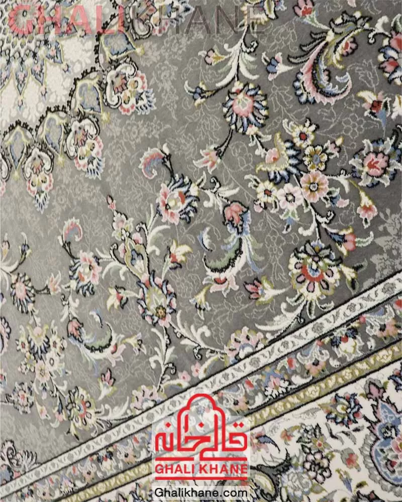 فرش زمرد مشهد 700 شانه گل برجسته کد 30003 دودی