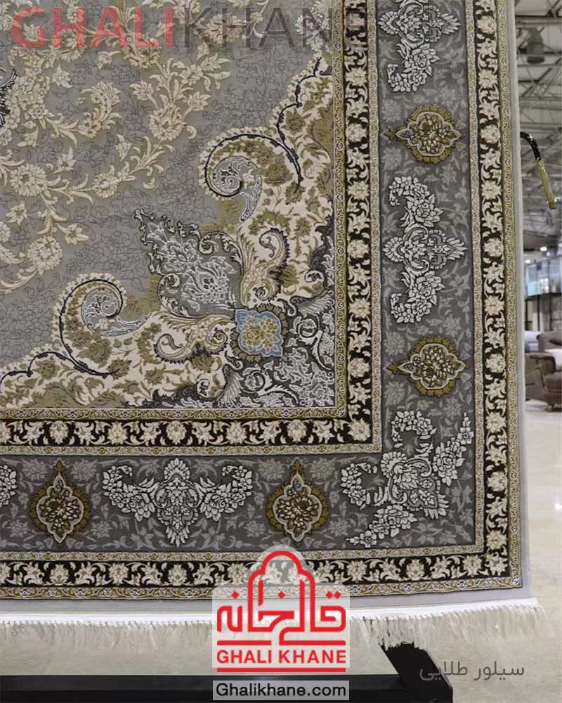فرش زمرد مشهد 700 شانه گل برجسته کد 30003 سیلور طلایی