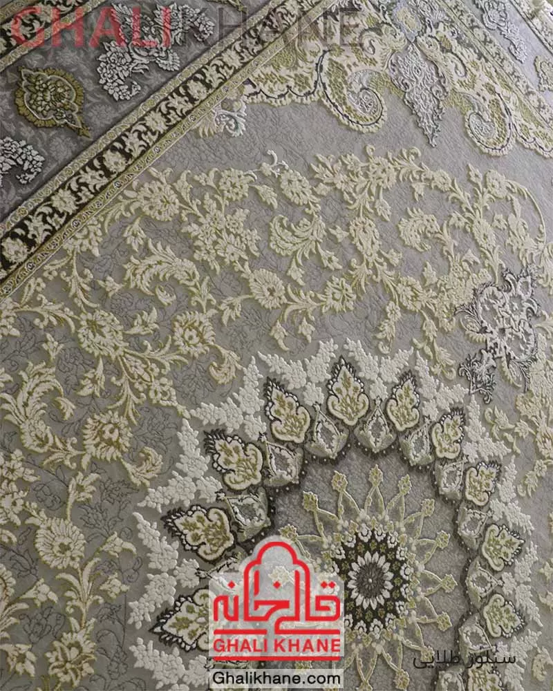 فرش زمرد مشهد 700 شانه گل برجسته کد 30003 سیلور طلایی