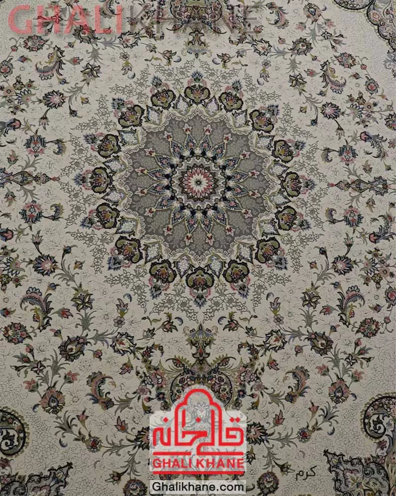 فرش زمرد مشهد 700 شانه گل برجسته کد 30003 کرم