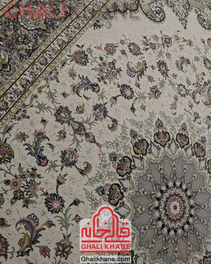 فرش زمرد مشهد 700 شانه گل برجسته کد 30003 کرم