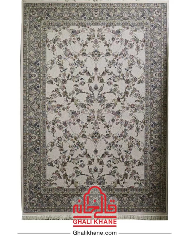 فرش زمرد مشهد طرح افشان کرم 700 شانه گل برجسته کد 30004