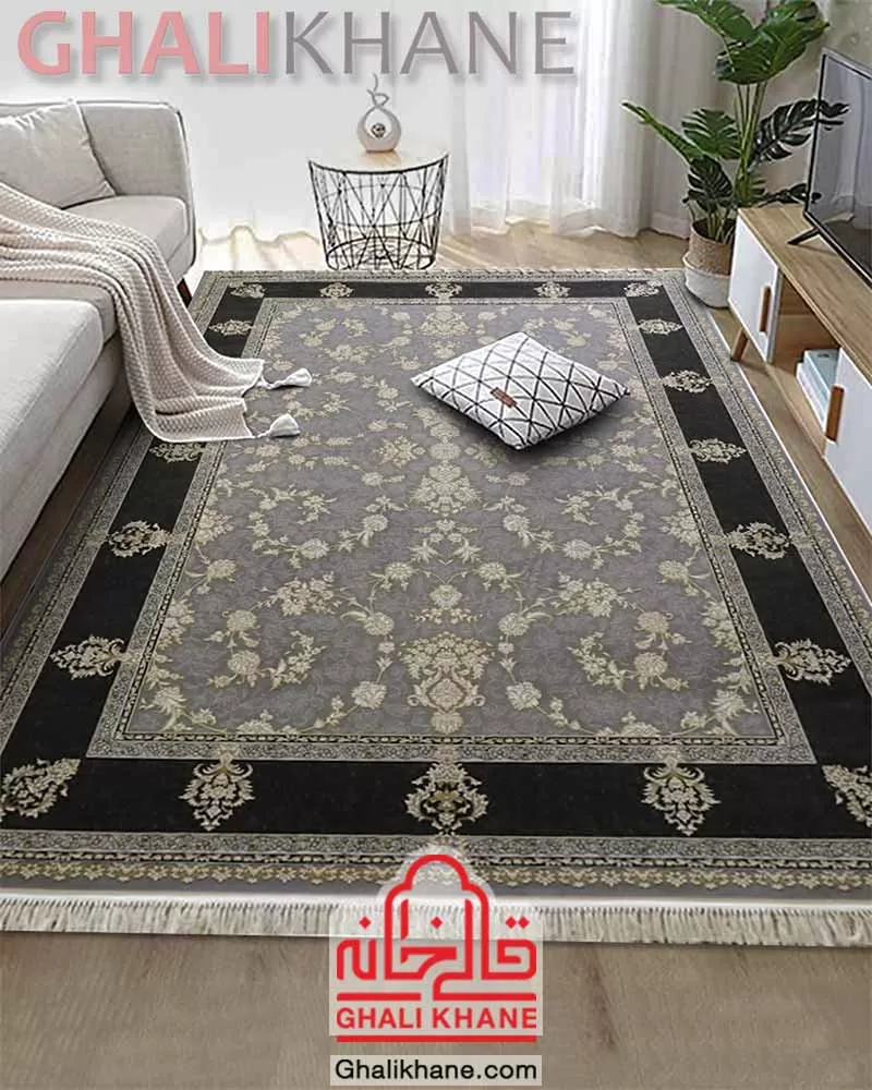 فرش زمرد مشهد طر ح افشان گل برجسته 700 شانه دودی کد 30009