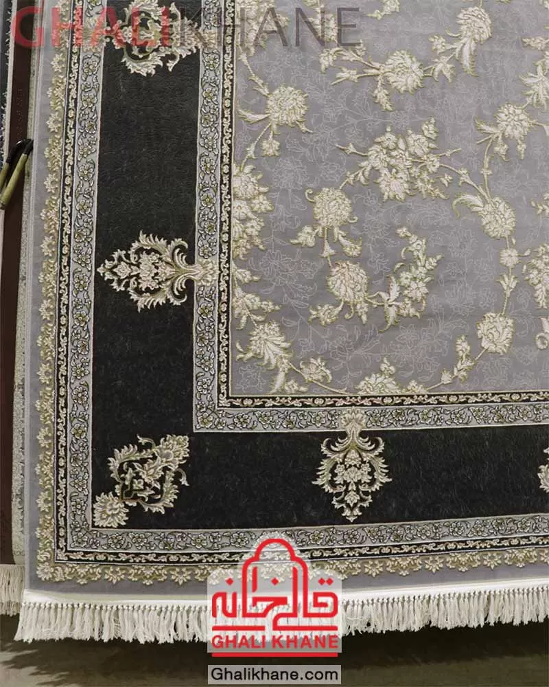 فرش زمرد مشهد طر ح افشان گل برجسته 700 شانه دودی کد 30009