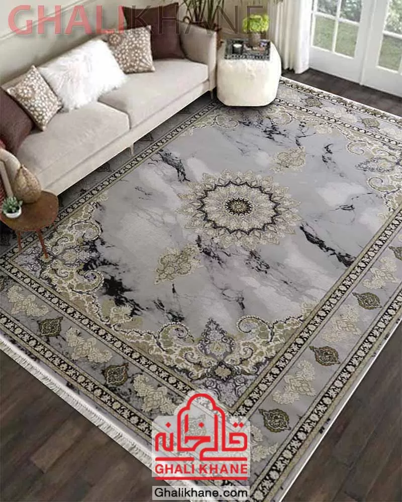 فرش زمرد مشهد 700 شانه گل برجسته کد 30008 سیلور