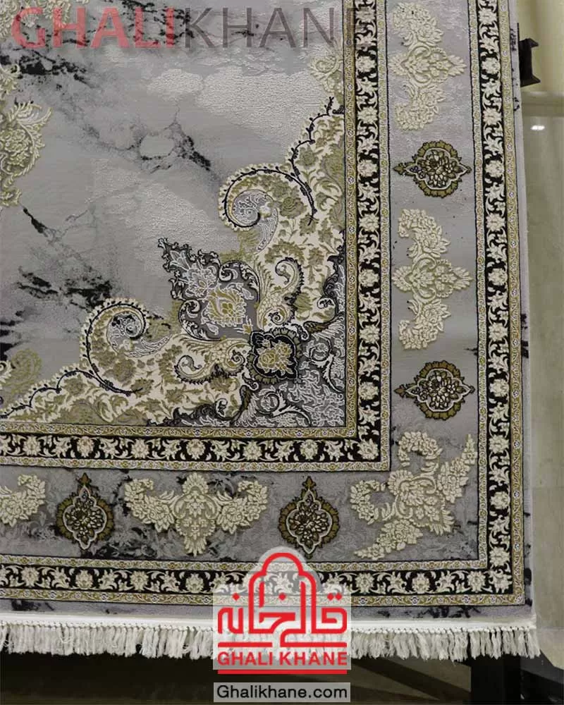 فرش زمرد مشهد طرح مدرن کد 30008 سیلور