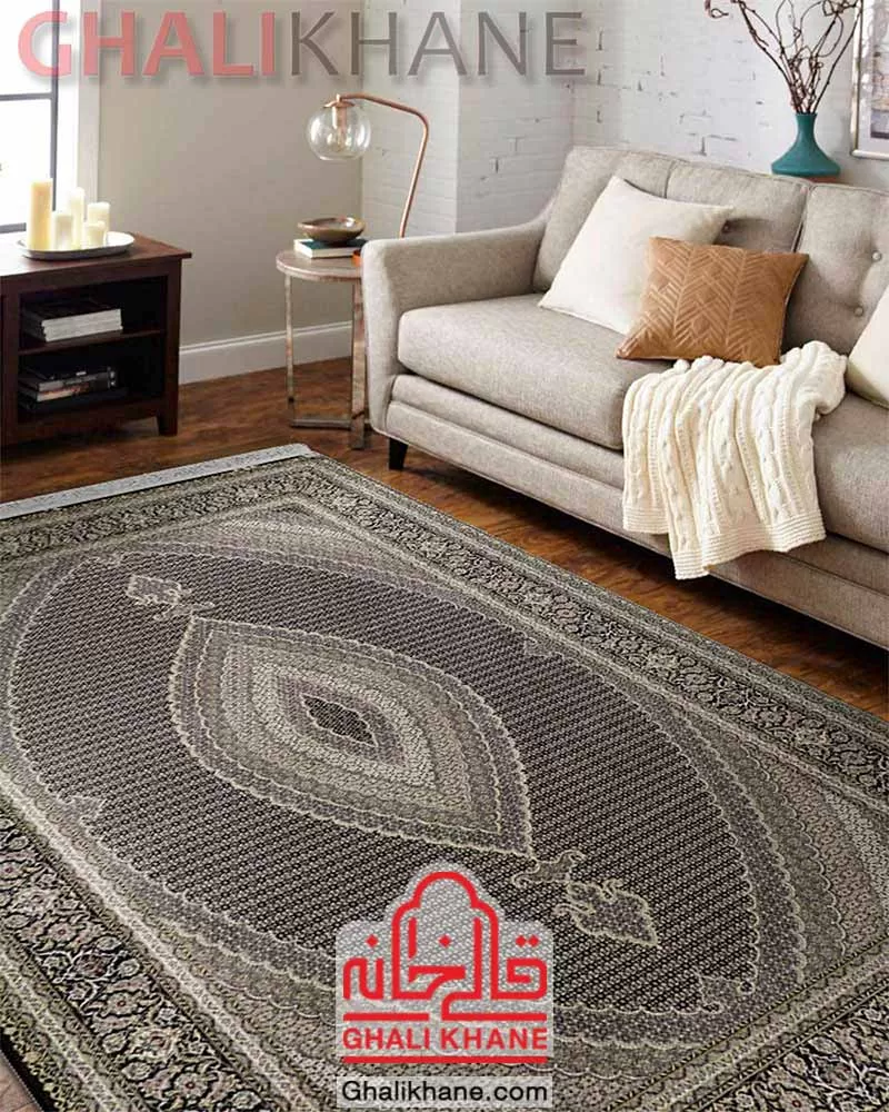 فرش زمرد مشهد 1200 شانه طرح ریز ماهی کد 23001 الماسی تیره