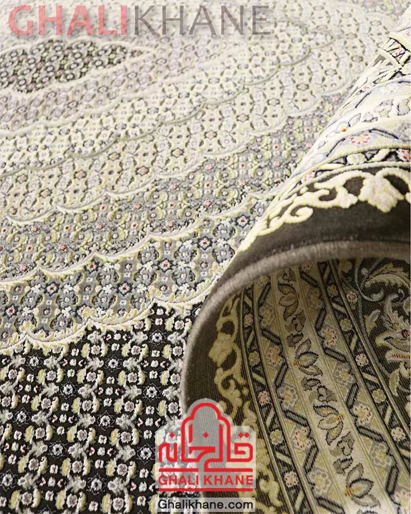 فرش زمرد مشهد 1200 شانه طرح ریز ماهی کد 23001 الماسی تیره