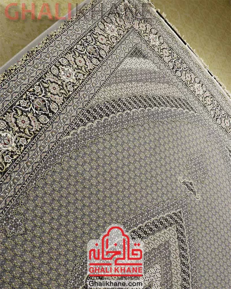 فرش زمرد مشهد 1200 شانه طرح ریز ماهی کد 23001 الماسی روشن