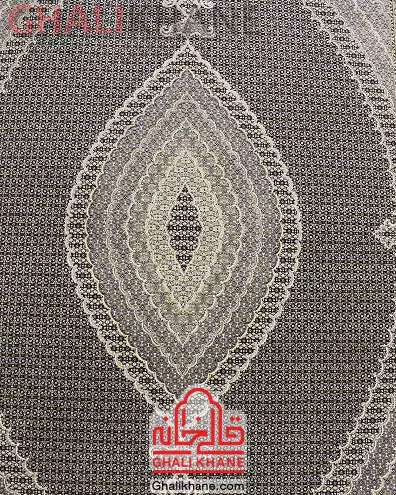 فرش زمرد مشهد 1200 شانه طرح ریز ماهی کد 23001 سرمه ای