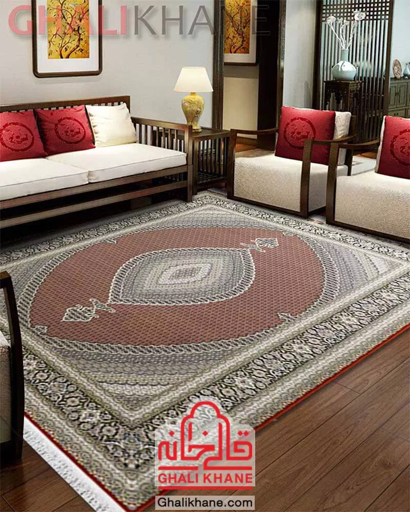 فرش زمرد مشهد 1200 شانه طرح ریز ماهی کد 23001 لاکی سرمه ای