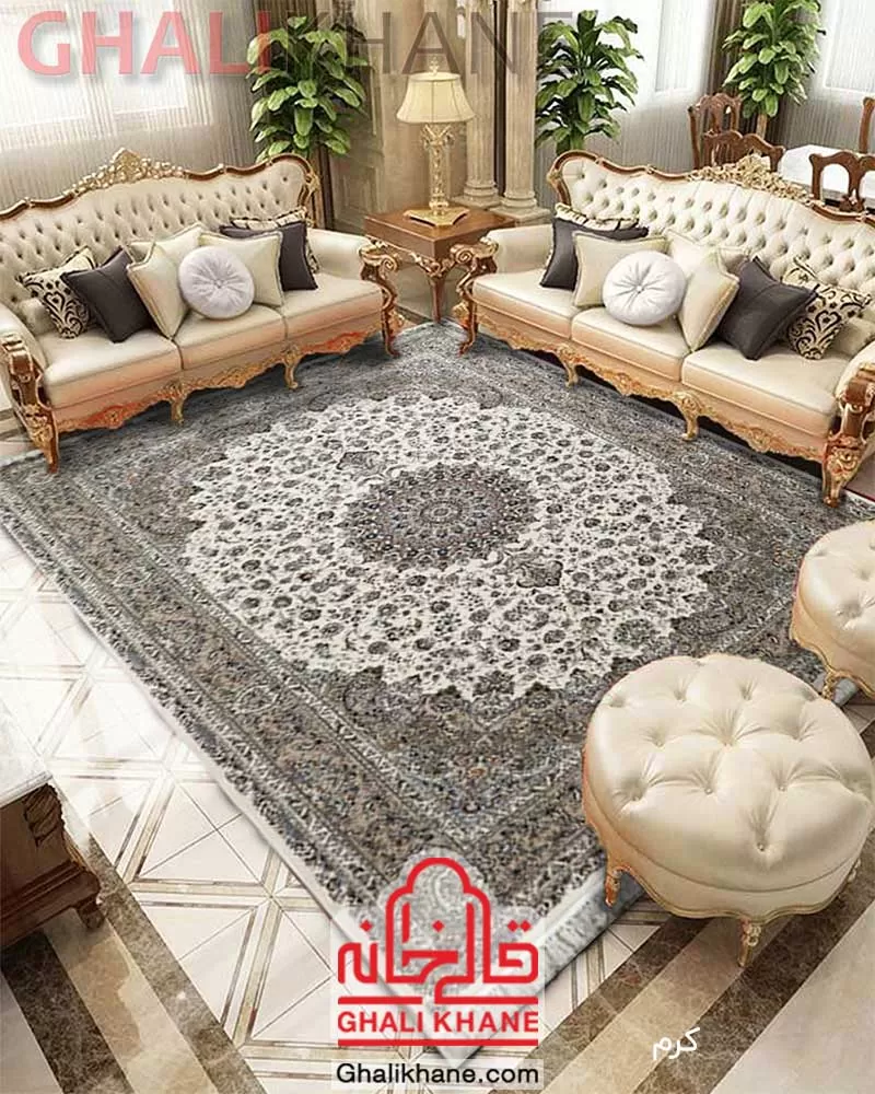 فرش زمرد مشهد 1200 شانه گل برجسته کد 22007 کرم