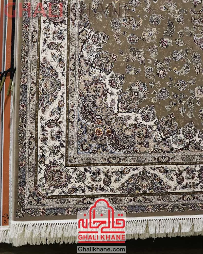 فرش زمرد مشهد 1200 شانه گل برجسته کد 22007 بژ