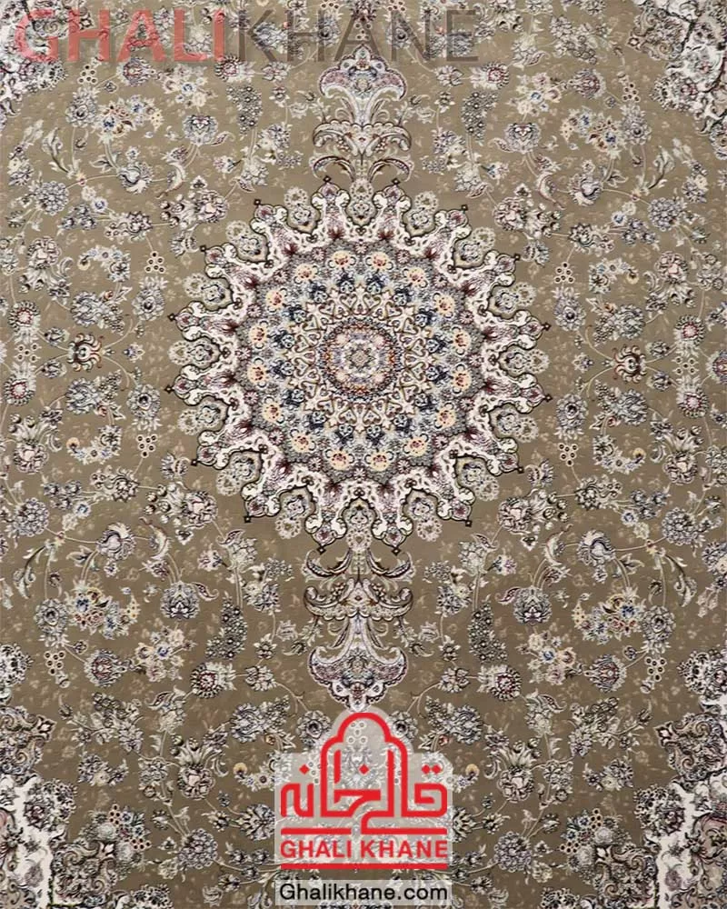 فرش زمرد مشهد 1200 شانه گل برجسته کد 22007 بژ