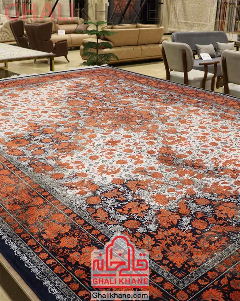 فرش زمرد مشهد 1200 شانه کد 23000 سرمه ای