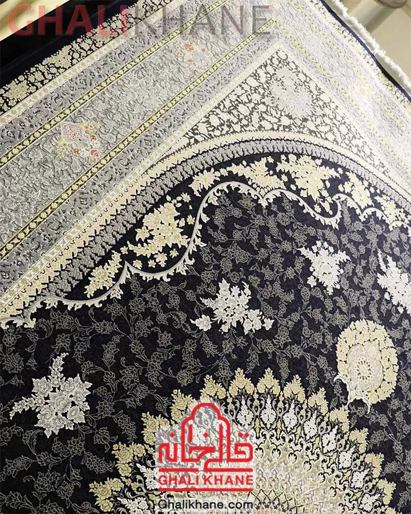 فرش زمرد مشهد 1200 شانه کد 23005 سرمه ای
