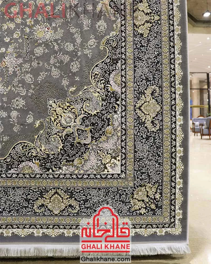 فرش زمرد مشهد گل برجسته 1200 شانه کد 23003 آبی