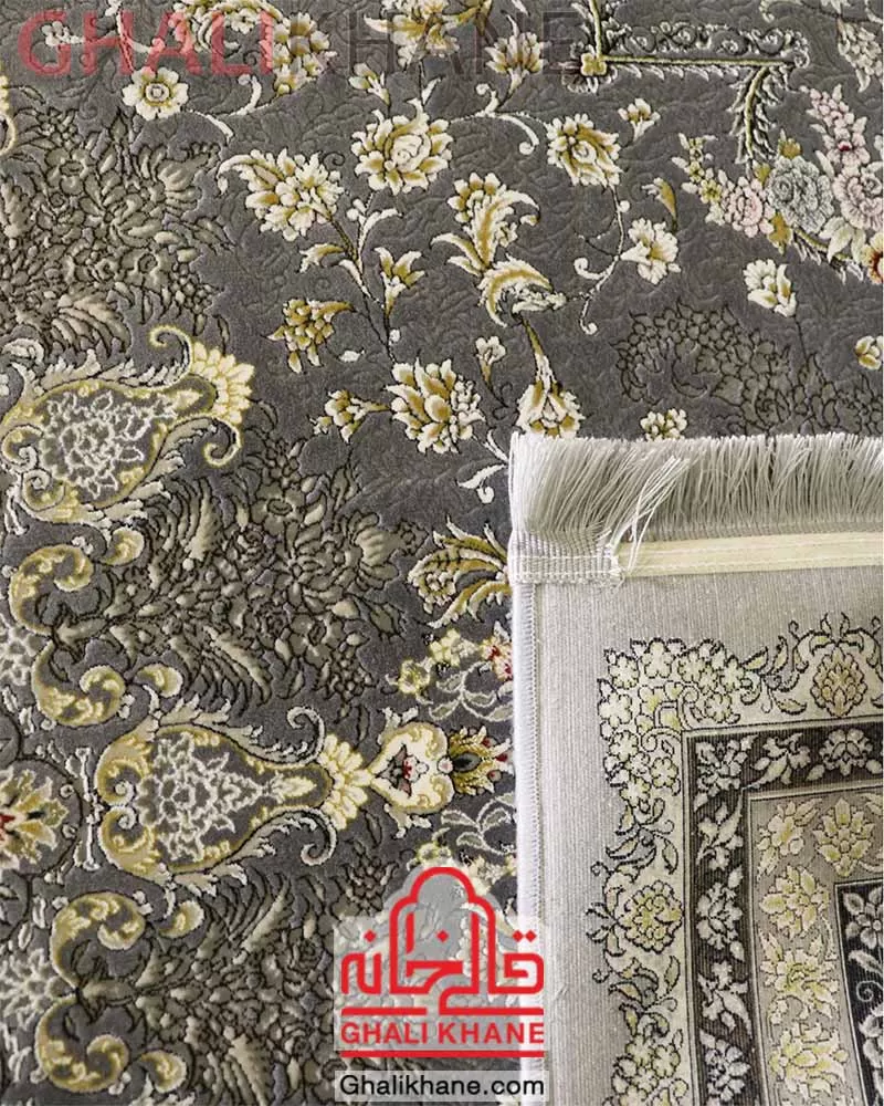 فرش زمرد مشهد گل برجسته 1200 شانه کد 23003 آبی