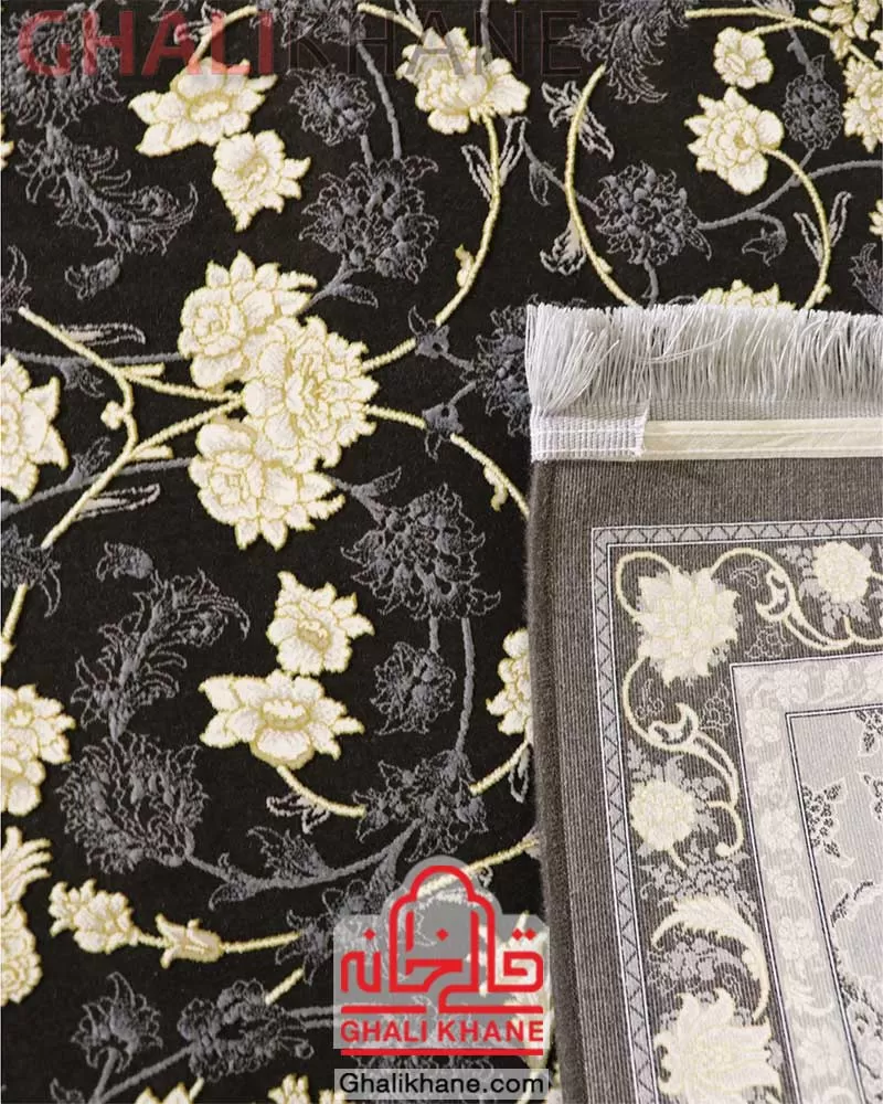 فرش زمرد مشهد طرح افشان 1200 شانه گل برجسته کد 23009 الماسی تیره