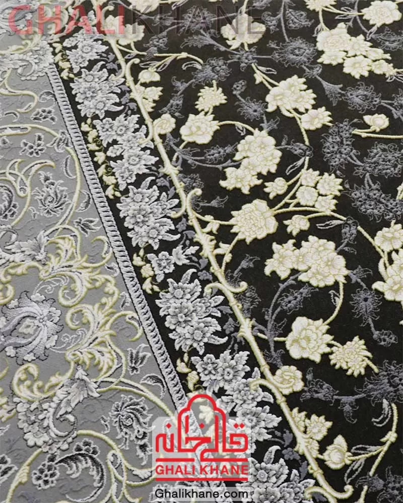 فرش زمرد مشهد طرح افشان 1200 شانه گل برجسته کد 23009 الماسی تیره