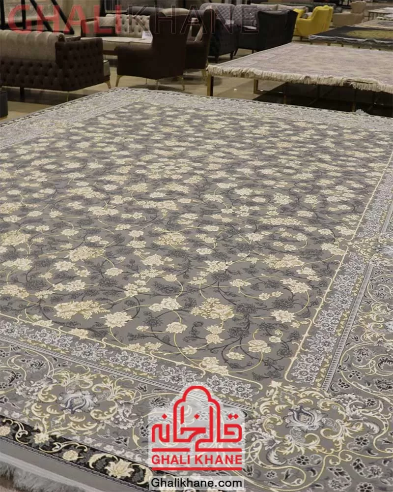 فرش زمرد مشهد طرح افشان 1200 شانه گل برجسته کد 23009 الماسی روشن