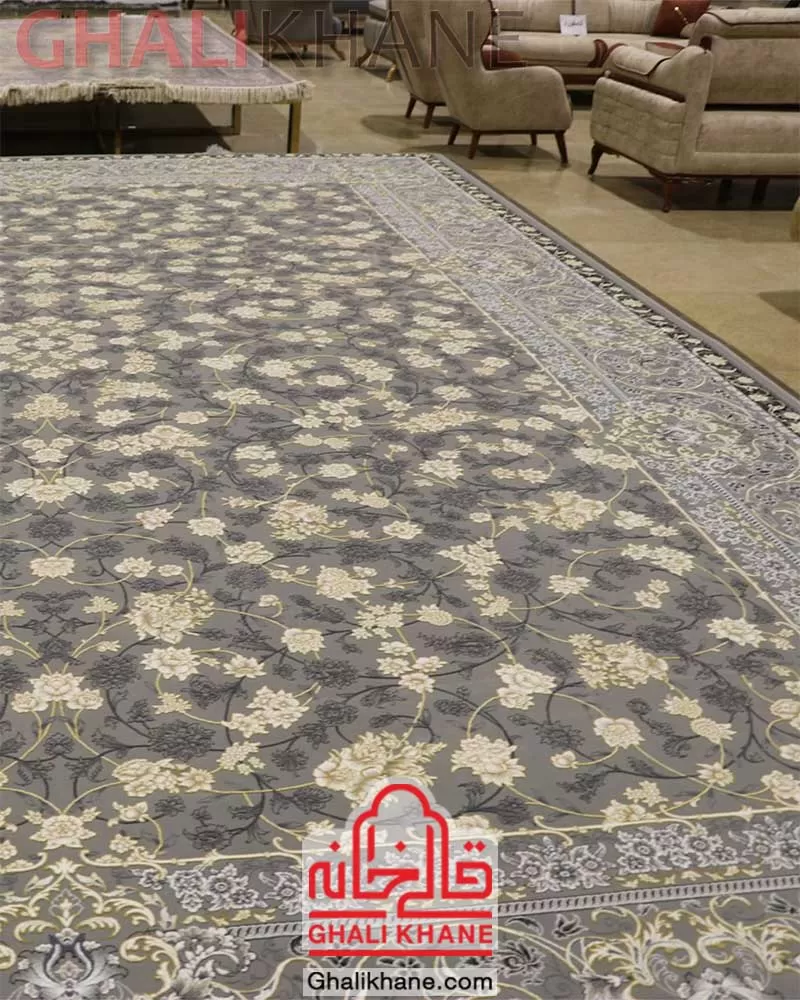 فرش زمرد مشهد طرح افشان 1200 شانه گل برجسته کد 23009 الماسی روشن