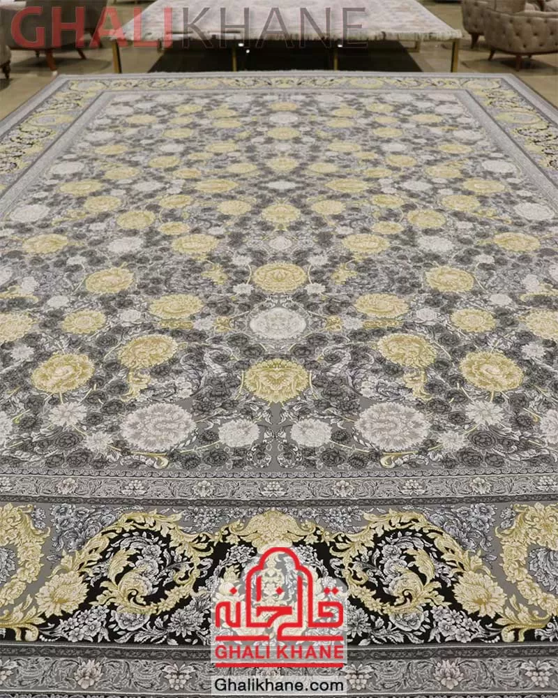فرش زمرد مشهد گل برجسته 1200 شانه کد 23010 الماسی روشن