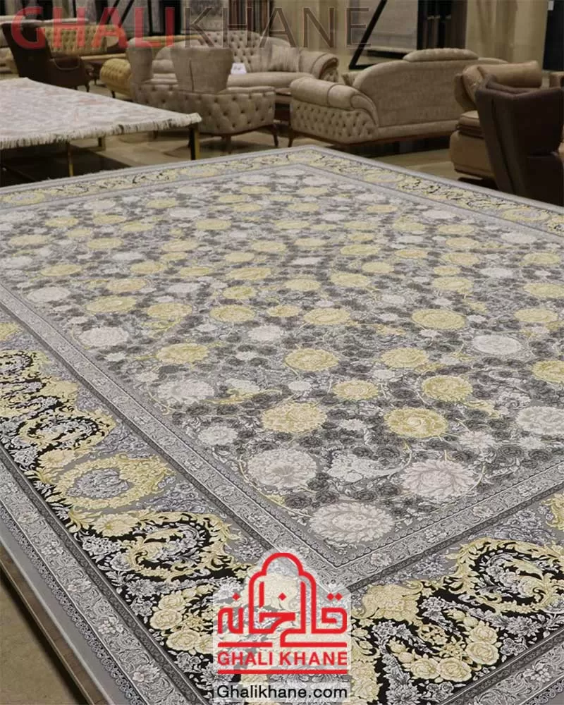 فرش زمرد مشهد مدل طلاکوب 1200 شانه کد 23010 الماسی روشن