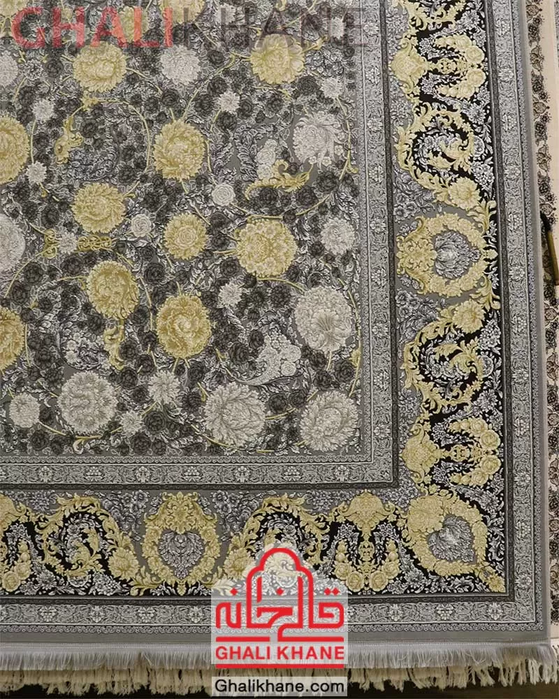 فرش زمرد مشهد طرح افشان طلاکوب 1200 شانه کد 23010 الماسی روشن
