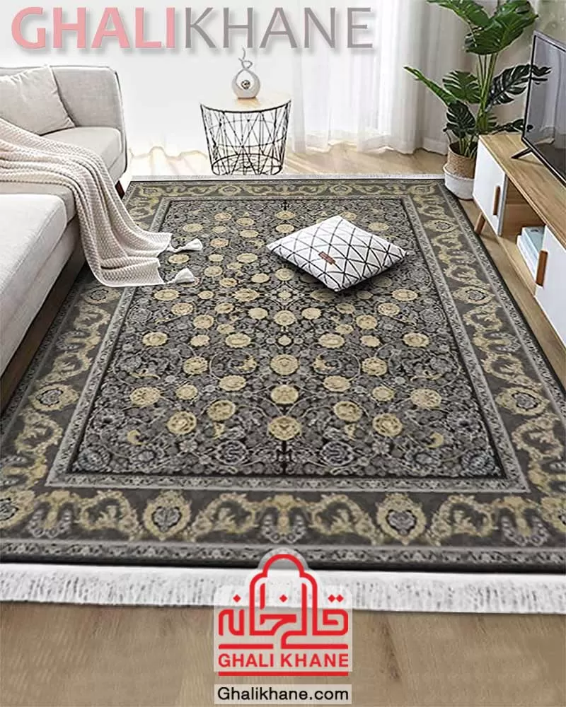 فرش زمرد مشهد طرح افشان طلاکوب 1200 شانه کد 23010 الماسی تیره
