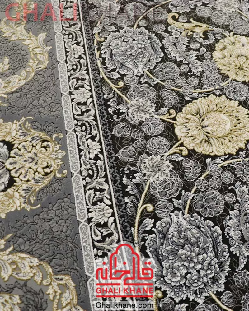 فرش زمرد مشهد طرح افشان طلاکوب 1200 شانه کد 23010 الماسی تیره