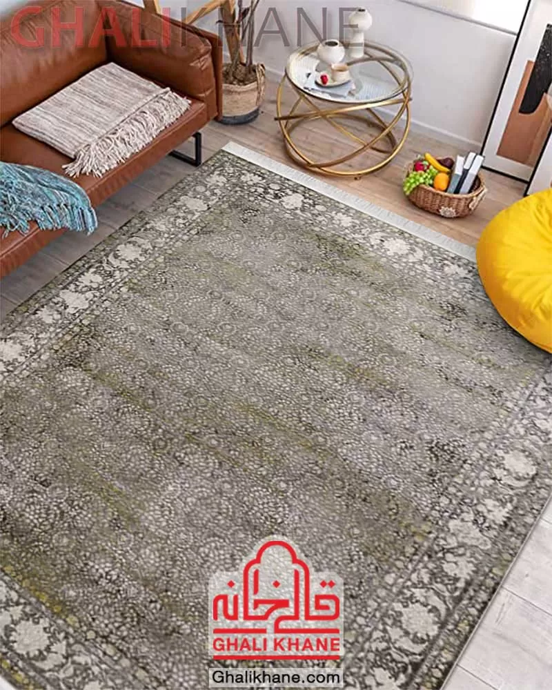 فرش زمرد مشهد وینتیج گل برجسته کد 24001 الماسی روشن