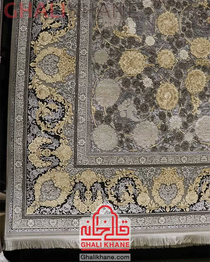 فرش زمرد مشهد 1200 شانه طلاکوب کد 24008 الماسی روشن