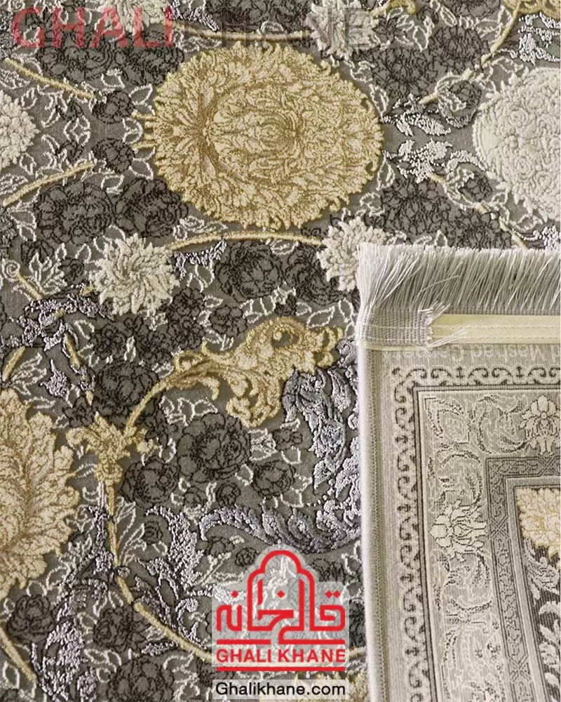 فرش زمرد مشهد 1200 شانه طلاکوب کد 24008 الماسی روشن برجسته