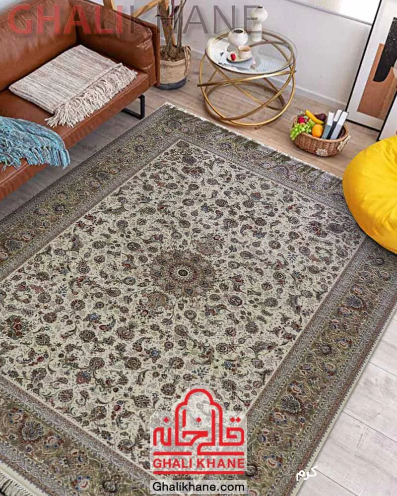 فرش زمرد مشهد طرح افشان کرم کد 37004