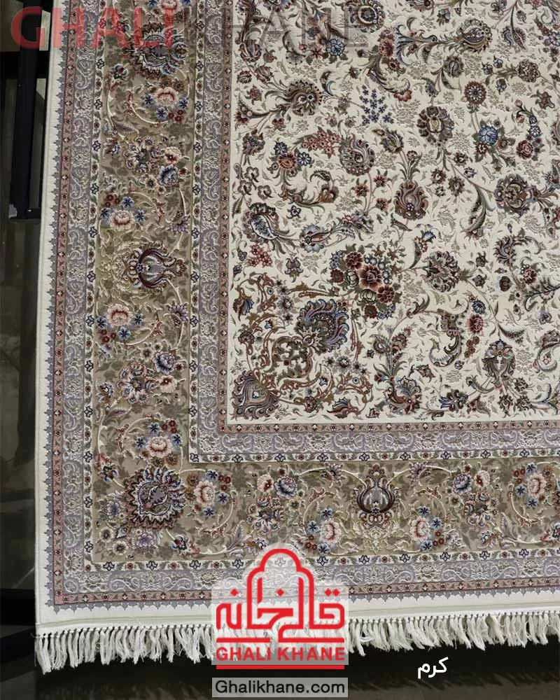 فرش زمرد مشهد طرح افشان کرم کد 37004