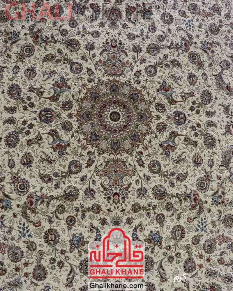 فرش زمرد مشهد طرح افشان کرم کد 37004