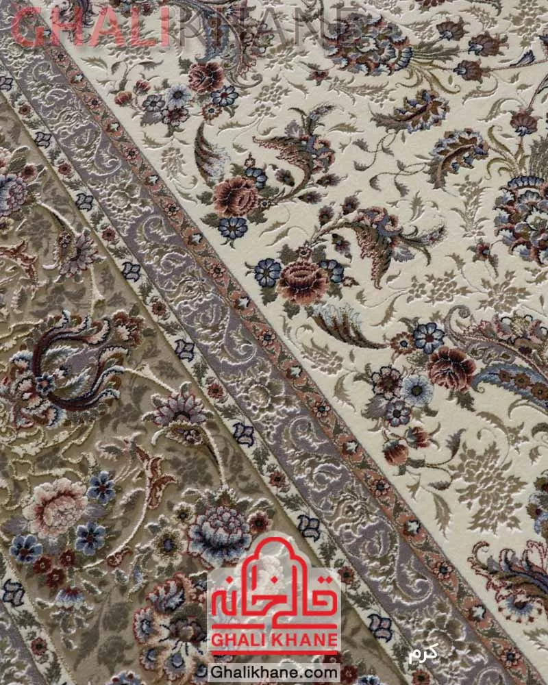 فرش زمرد مشهد طرح افشان کرم کد 37004