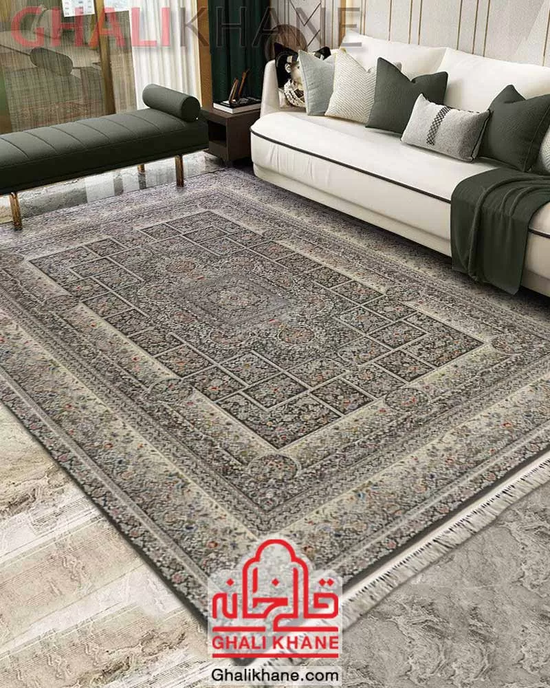 فرش زمرد مشهد 1200 شانه طرح خشتی کد 37007 الماسی