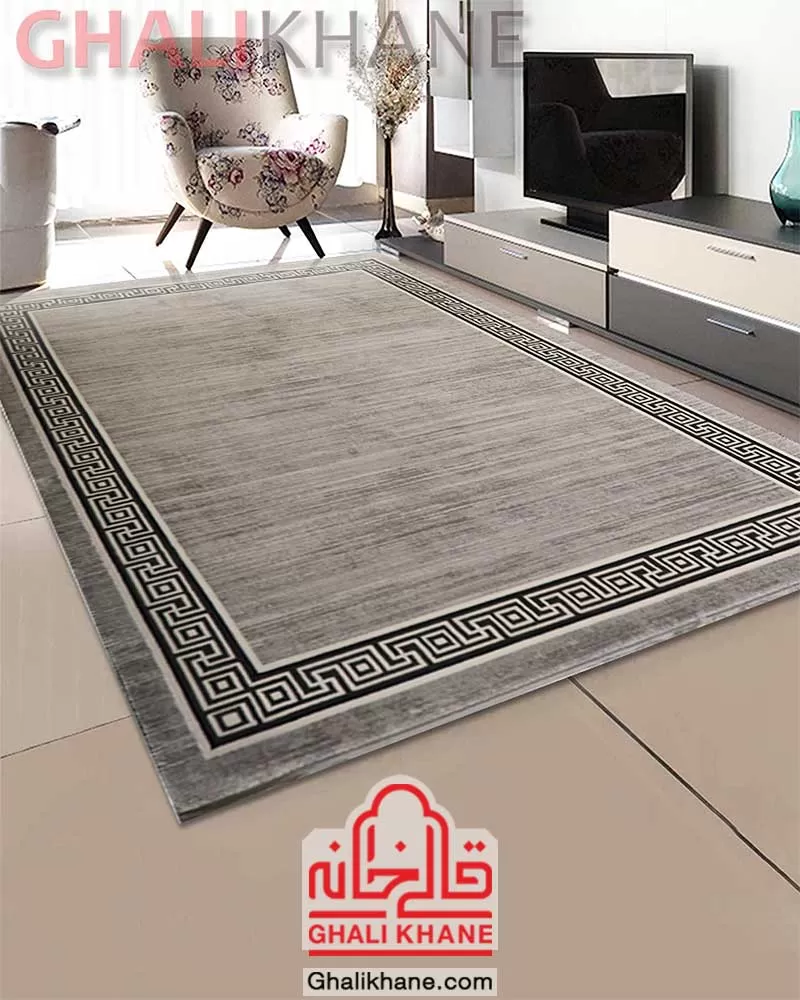 فرش مدرن زمرد مشهد طرح ورساچه کد 8006 سیلور