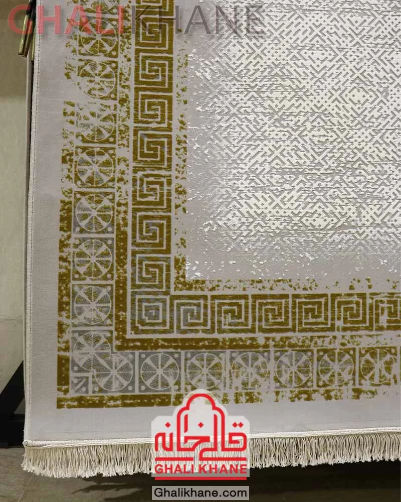 فرش نگین مشهد طرح ورساچه کد 1225 نقره ای